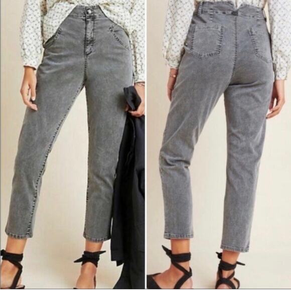 Anthropologie AMADI Gray Straight Leg Jeans Size L High Rise Made in USA NWT - Picture 2 of 11